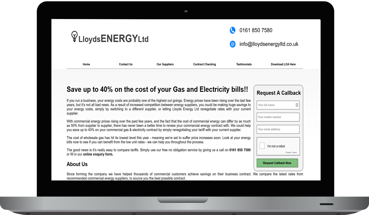 laptop image of Lloyds Energy old website